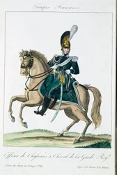 Ufficiale delle Guardie Reali a Cavallo, da Troupes Francaises, pub. chez Basset, Parigi, c.1790