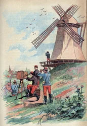 Telegrafo ottico - Il telegrafo ottico o telegrafo Chappe nel XIX secolo - Incisione in "Le scienze alla portata di tutti - Fisica e chimica popolare" di Alexis Clerc - Fine XIX secolo - Collezione privata