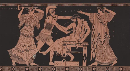 Oreste che uccide Egisto (litografia a colori)