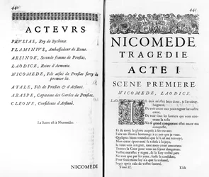 Pagina del primo atto di Nicomede di Pierre Corneille (1606-84)