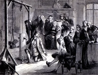 Papin (1647 - 1714) sperimenta la sua macchina a polvere davanti ai professori dell