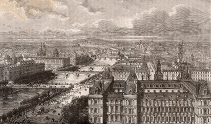 Parigi - la Senna - i Ponti - vista dalla torre Saint-Gervais - incisione in “La France illustrée: geografia, storia, amministrazione statistica” di V.-A. Malt-Brown. 1884