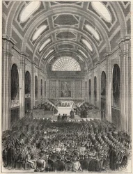 Parigi, Palazzo di Giustizia - La sala dei passi perduti durante una cerimonia ufficiale - Incisione in "Tableau-de-Paris" di Edmond Texier 1852