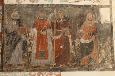 Chiesa parrocchiale (Església de la Mare de Déu de Solers). Interno. Le navate. Dipinti murali. Dettaglio. XVI secolo (?).