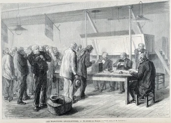 Elezioni parlamentari: un seggio elettorale a Beauce - in "Le Monde Illustré", marzo 1876