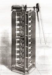 Motore Elettro Verticale di Paul-Gustave Froment, c.1844, da Les Merveilles de la Science, pubblicato c.1870