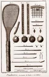 Paulmerie - Gioco della palma - Paulme e strumenti da biliardo - paddle-bats o battoirs - "La Grande Encyclopedie, ou Dictionnaire Raisonne des Sciences, des Arts et des Metiers" di Denis Diderot e Jean d