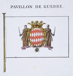 Pavillon de Guerre, dettaglio da Bandiere di Monaco, da un libro francese delle bandiere, c.1819