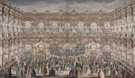 Veduta prospettica della Sala da Ballo, costruita nel cortile dell