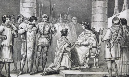 Filippo VI (1293-1350) di Valois rende omaggio a Edoardo III (1312-77) d
