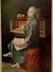 Immagine di un giovane al pianoforte, si dice che sia Mozart ...