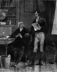 Pierre Simon de Laplace (1749-1827), astronomo, matematico e fisico francese, che comunica il proprio lavoro sui problemi di Eulero a Jean-Baptiste Biot. in 