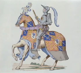 Pierre de Rohan, Sire de Gie, a cavallo nel 1475, inciso da Gautier