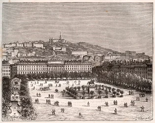 Place Bellecour o Place Louis-le-Grand - la piazza più grande di Lione - incisione in 