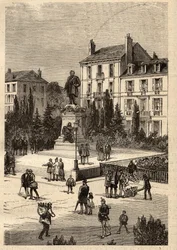 Place Thiers - centro della città di Nancy, nel dipartimento di Meurthe-et-Moselle, nella regione della Lorena - incisione in "PATRIE - DESCRIZIONE PITTORESCA DELLA FRANCIA IN 6 VOLUMI DI LUCIEN HUARD"