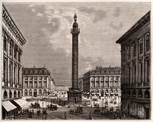 Place Vendôme a Parigi nel XIX secolo - incisione in "La France illustrée: géographie, histoire, administration statistique" di V.A. Malt-Brown. 1884