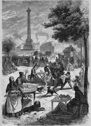 Place de la Bastille in una domenica di settembre. Incisione da un disegno di Pignard del 1865
