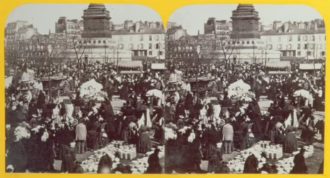 Place de la Bastille, la fiera del prosciutto, Parigi, vista stereoscopica, c.1860
