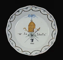 Piatto con una gabbia per uccelli aperta e la leggenda Vive la Liberté, 1791