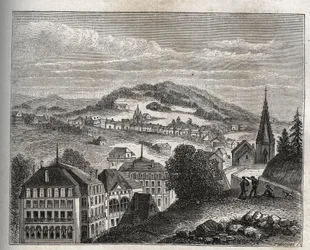 Plombières-les-Bains, località termale dei Vosgi - incisione in 
