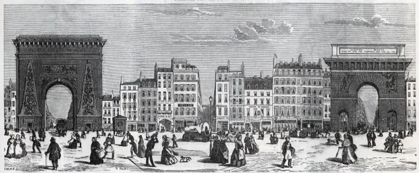 Porte Saint-Denis e rue faubourg Saint Denis - porte saint Martin e rue faubourg Saint-Martin Incisione in "Tableau-de-Paris" di Edmond Texier (1815-1887)