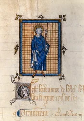 Ritratto a figura intera di san Luigi in maestà (Luigi IX) (1214-1270). Miniatura tratta dal «Registro delle ordinanze della Casa del re». Parigi, Archivi nazionali