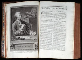 Ritratto di Alembert e una pagina di testo dell