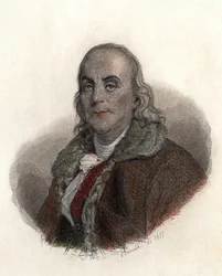 Ritratto di Benjamin Franklin (1706-1790), fisico, filosofo e politico americano. in "Portraits des Hommes Utiles"