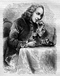 Ritratto di Claude Henri de Fusée de Voisenon (1708-1775), ecclesiastico, poeta e drammaturgo francese, rappresentato dal pasticcere di Cauterets. Incisione del 1858