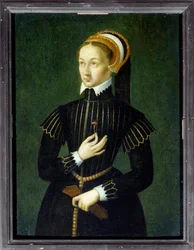 Ritratto di Claudia di Francia (1499-1524) Regina di Francia e moglie di Francesco I. Dipinto anonimo del XVI secolo. Chantilly, Museo Condé