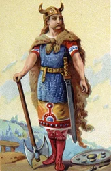 Ritratto di Clodione, detto il Capelluto, re dei Franchi dal 428 al 448. Cromolitografia intorno al 1890.