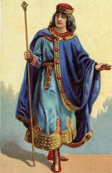 Ritratto di Dagoberto II, re dei Franchi dal 711 al 716. Cromolitografia intorno al 1890