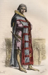 Ritratto di Etienne Marcel, mercante e politico francese (1315-1358) - Etienne Marcel (1310-1358) prevosto dei mercanti di Parigi - incisione da “La storia della Francia raccontata ai miei nipoti” - di Francois Guizot - 1872-1876