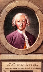 Ritratto del filosofo francese Claude Adrien Helvetius (1715-1771), incisione. 1772.