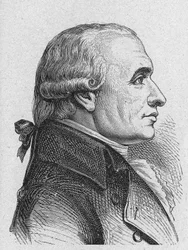 Ritratto di Gaspard Monge, Conte di Peluse (1746 - 1818), matematico francese - in "Album della Scienza; illustri scienziati; Grandi scoperte" 1896
