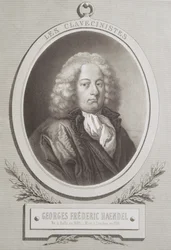 Ritratto di George Frederick Handel, frontespizio di una partitura musicale
