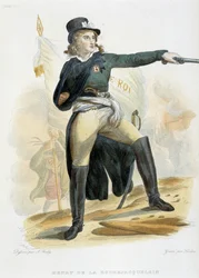 Ritratto di Henri du Vergier, Conte di La Rochejaquelein (1772-1794) con la bandiera "vive le roi" (sul petto l