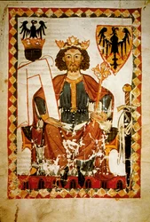 Ritratto di Enrico VI (1165-97), Re di Germania, di Sicilia e Imperatore del Sacro Romano Impero. Miniatura del Codice "Manesse"