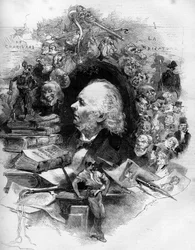 Ritratto di Honore Daumier (1808-1879), caricaturista, pittore e disegnatore francese. Incisione in "Le Monde Illustré" n.1143 del 22 febbraio