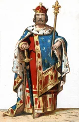 Ritratto di Ugo I Capeto (ca. 941-996), Duca di Francia e poi Re di Francia. Cromolitografia della fine del XIX secolo