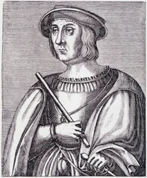 Ritratto di Jacques II de Chabannes (La Palice) - incisione da Luigi XII e Anna di Bretagna di Paul Lacroix, ed. Georges Hurtrel