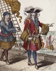 Ritratto di Jean Bart (1650-1702) con una miccia accesa in bocca durante uno scontro navale