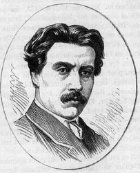 Ritratto di Jean Falguiere (1831-1900), scultore francese. Incisione in "Le Monde Illustré" n. 890 del 2 maggio 1874