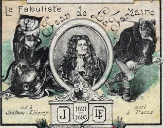 Ritratto di Jean de La Fontaine (1621-95). Immagine di Epinal fine XIX secolo