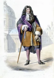 Ritratto di Jean de La Fontaine, scrittore francese (1621-1695) - in Ed. Mennechet, "Le Plutarque francais"