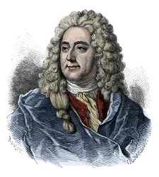 Ritratto di John Law (1671 - 1729) Controllore finanziario, responsabile scozzese per la bancarotta (Evento di Rue Quincampoix) - incisione da “La storia della Francia raccontata ai miei nipoti” - di Francois Guizot - 1872-1876