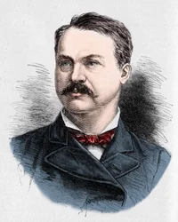 Ritratto di Louis Honore Frechette (1839-1908), poeta e drammaturgo canadese. Incisione di Charles Georges in "Le Monde Illustré" n.1328 del 9 settembre 1882
