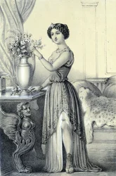 Ritratto di Mademoiselle de Fontenay o Teresa (Theresa o Terezia) Cabarrus, conosciuta come Madame Tallien - in "Galerie historique de la Revolution francaise" di Albert Maurin