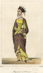 Ritratto di Margherita di Provenza (1221 - 1295), Regina di Francia, moglie di Luigi IX. Incisione XIX secolo