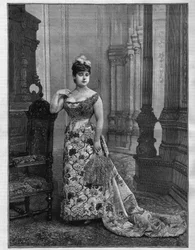 Ritratto di Marie Heilbronn (Heilbron) (1849-1886), soprano belga. Incisione in "Le Monde Illustré"
